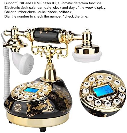 טלפון כבלים עם מזהה מתקשר, טלפון קווי MS-9107 קרמיקה קרמיקה דפוס פרח זהב שחור טלפון עתיק טלפון טלפון שולחן