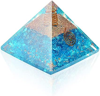 אלמנט רוחני רייקי טעון צ'אקרה ריפוי טורקיז פירמידה אורגונה עם מתכת נחושת אבן חן צלולה