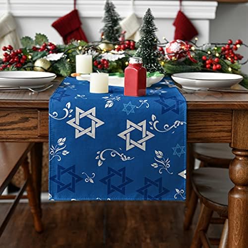 מצב ארטואיד כחול הקסגרמה רץ לשולחן פסח, חנוכייה יהודית חג חנוכה קישוט שולחן אוכל למטבח לקישוט מסיבת