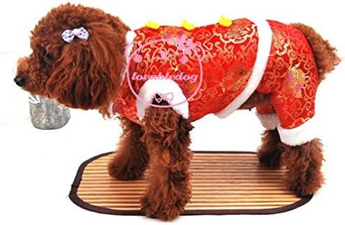 Smalllee_lucky_store כלב קטן הדפס תחפושת טנג סינית טאנג תלבושת ארבע רגליים, אדום, X-Small