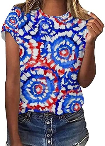 חולצות לבנות של הנלי לנשים נשים דגל אמריקה מזדמן הדפס צוואר O צוואר שרוול חולצה חולצה טיז חולצה