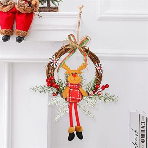 Yfqhdd דלת כניסה לחג המולד זר סנטה שלג איש עץ תליה זר פירות יער אדום בובה חמודה קישוט בית מקורה חיצוני