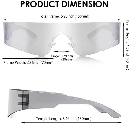 עטיפה עתידנית ללא מסגרת 2 קראט סביב משקפי שמש נשים גברים, משקפי שמש אופנתיים למגן סייברפאנק מונובלוק