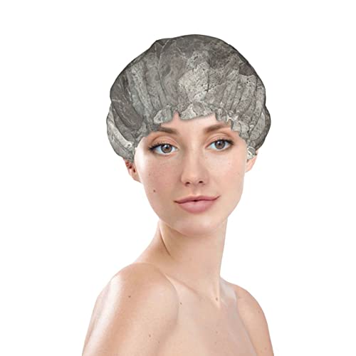 כובע מקלחת מודפס שיש, שכבות כפולות כובע אמבטיה לנשים כובעי מקלחת אמבטיה אטומים למים כובע שיער רחצה אלסטי לשימוש