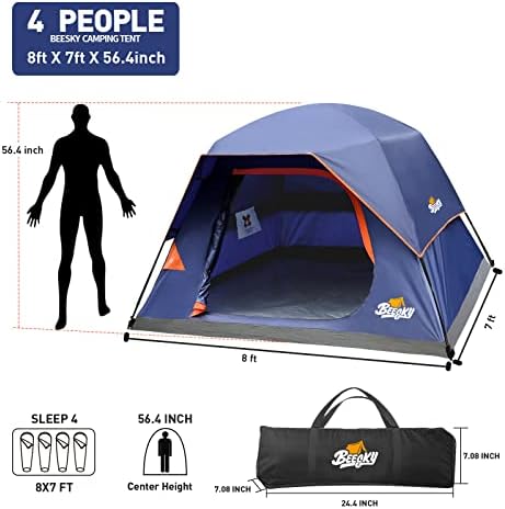 Beesky 4 אנשים קמפינג אוהלים אטומים למים קל הקים אוהל כיפה משפחתית גדולה עם גשם עליון נשלף לתיק ניידים ניידים