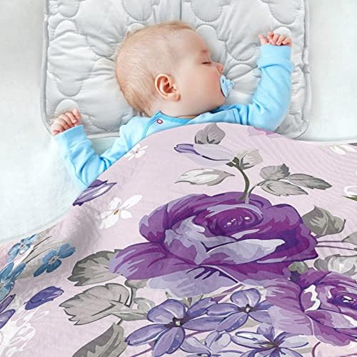 קיגאי פרח סגול שמיכה לתינוק רך רך משקל קל משקל נושם שמיכה לבנים ולבנות 30 x 40 אינץ '