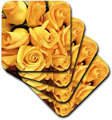 3 ורדים_18637_4 ורדים צהובים הוגנים תחתיות אריחי קרמיקה, סט של 8