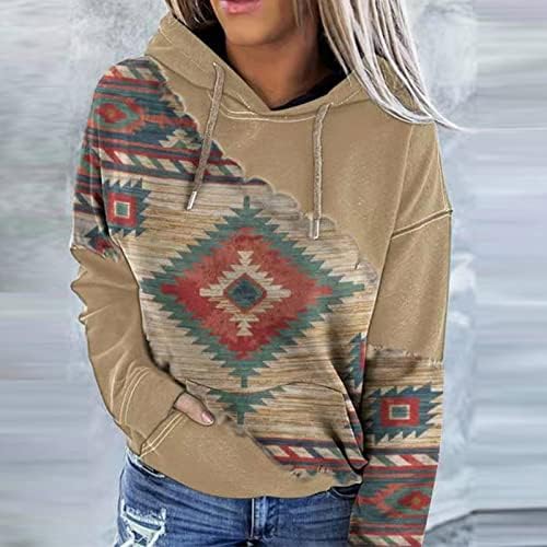 האצטקים נים לנשים בסוודרים מקרית גיאומטרי גרפי מערבי הדפסת סווטשירט ארוך שרוול חולצות עם כיס