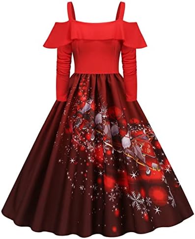 2022 שמלות חג מולד לנשים אלגנטיות שרוול ארוך נגד שמלת צוואר שמלת צוואר וינטג 'מסיבת קוקטייל נדנדה