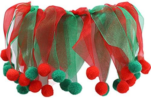 ינקינקין קישוטי צווארון חיות מחמד לחג המולד, שמלת חג צווארון ירוק אדום מתכווננת לחתול וכלב)