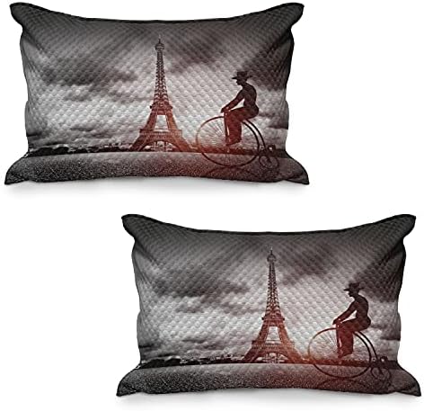 Ambesonne Eiffel Towel Cullowcover כרית, אדם על אופניים רטרו ליד מגדל אייפל פריז פריז שמים דרמטיים