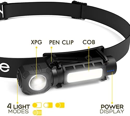 פנס Arcee, 1000 לומן נטען כובע קשה קסדת פנס מגנטי, אור ראש קל לקמפינג, ריצה, דיג, טיולים רגליים,