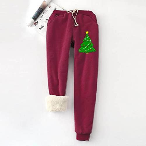 מכנסי טרנינג של קשמיר ג'וג'ר נשים עץ חג המולד עץ חג המולד גרפי בהיר שרפה אימון מרופד מכנסי מכנסי חורף מכנסי