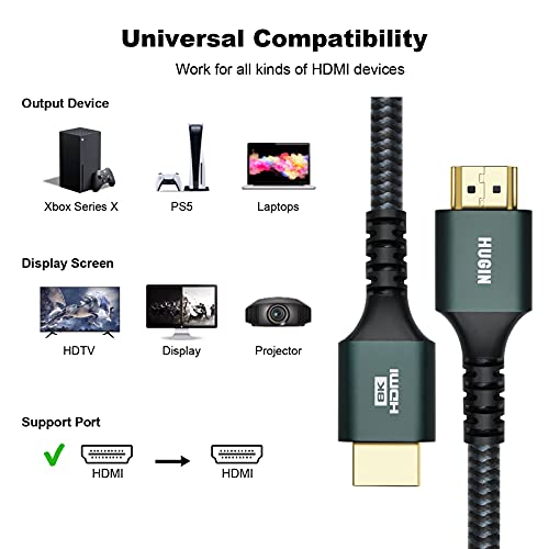 8K HDMI 2.1 כבל, 3ft 48 ג'יגה-סיביות במהירות גבוהה ניילון ניילון קלוע HDMI 2.1 כבל, 8K@60Hz 4K@120Hz