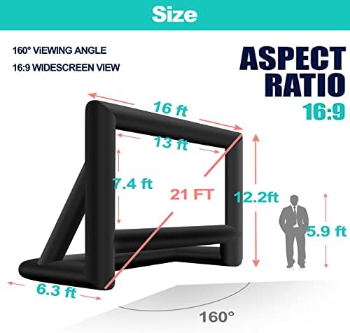 Gyuem 21 מטר מתנפח מסך סרטים חיצוני מסך - מסך פוצץ לטלוויזיה וסרטים עם מפוח מסך הקרנה ניידת לקולנוע
