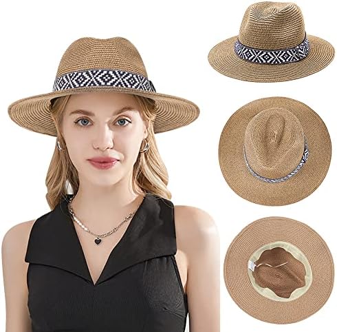 נשים קש פנמה כובע קלאסי רחב שחת חוף כובע שמש קיץ הגנה על דלי הגנה