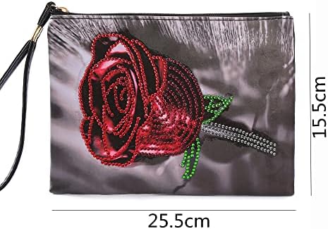 צביעת יהלום ורדים רנקי מצמד, 5D DIY Rhinestone Cross Stitch תפר צולב גוף גוף צבע לפי מספר אומנויות