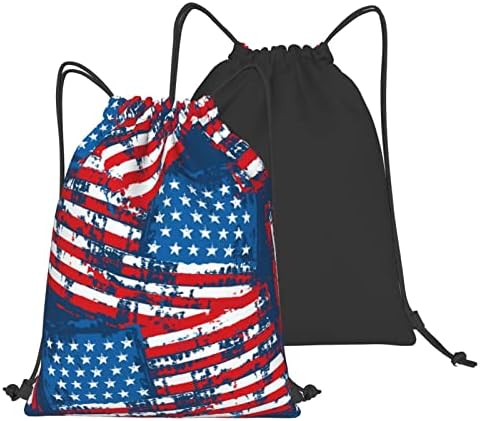 WHELAYE USA ארהב תיק שרוך שקית מצוקה צבועה דגל אמריקאי תיק כושר ספורט תרמיל תרמיל קל משקל קניות קניות