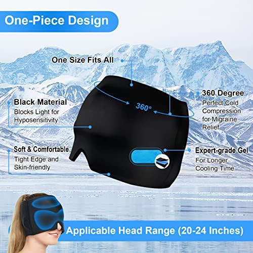 מיגרנה לכאבי ראש כובע קרח - 360 ° קומפרס קר קומפרס טבעי עטיפת ראש כדי להקל על סינוס לחץ לחץ נסיעה