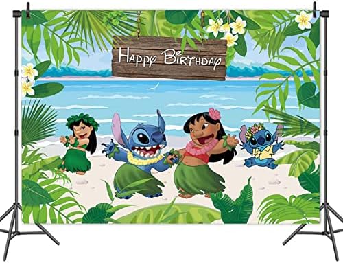 קריקטורה יום הולדת שמח צילום רקע טרופי ואאו קיץ חוף אוקיינוס תמונה תפאורות לילדים יום הולדת קיץ אלוהה ואאו מסיבת