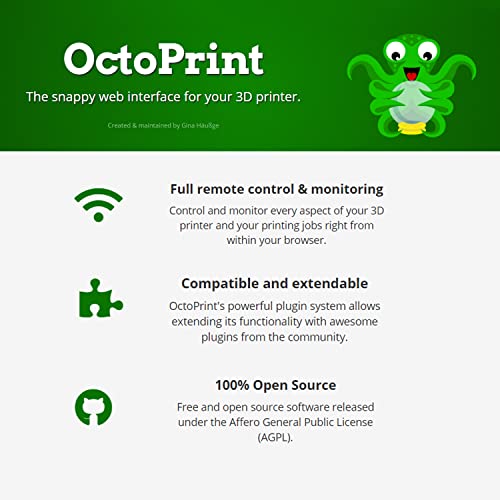 Octoprint מדפסת תלת מימד שלט רחוק שלט רחבי Webserver System Pre-Flash ו- Pernard