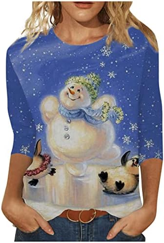 חולצת חג המולד של נוקמופו לנשים אופנה רבע רבע שרוול חג המולד הדפסת חג המולד סוודר צוואר עגול