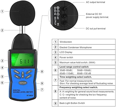 Liujun 30-130dB רמת צליל דיגיטלי מטר נפח רעש מדידת מכשיר מדידת דציבלים ניטור גלאי רגעי שמע