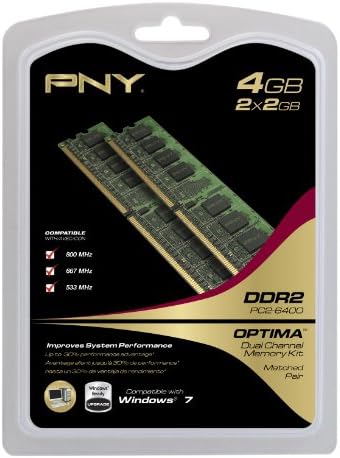 PNY Optima 4GB DDR2 800 מגה הרץ PC2-6400 מודול זיכרון DIMM שולחן עבודה ערכת ערוץ כפול-MD4096KD2-800