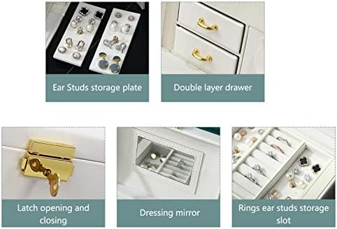 מארגן קופסאות תכשיטים של Studyset עם מראה, נשים ניידות 3 קופסאות אחסון תכשיטים שכבות, מגירות לצמידים,