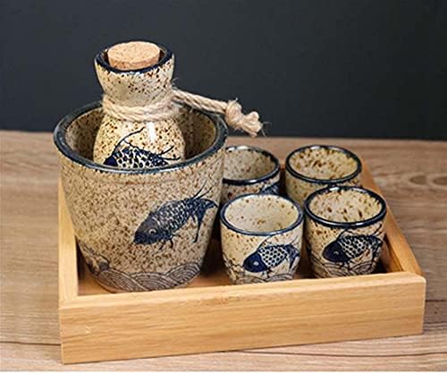סט סאקה מתנות יפניות 5 חלקים מסורתי כוס סאקה יפנית מסורתית סט עיצוב ידנית חרסינה קרמיקה כוס בית מלאכה 0603