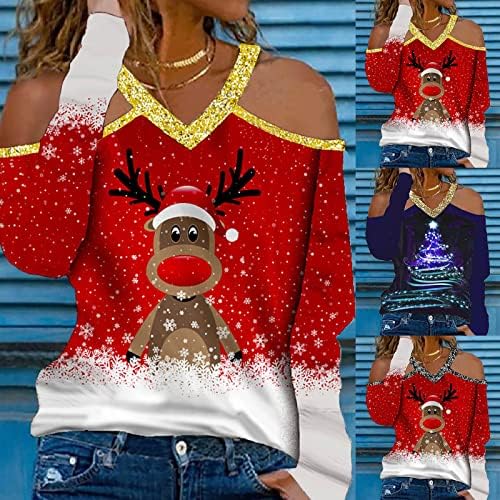 חולצות איילים לנשים חולצות חג המולד של איילים 2022 תלבושות חג תלבושת סנטה צמרות כתפיים קרה