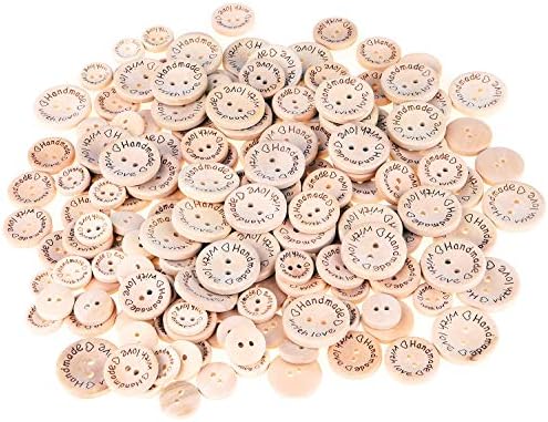 כפתורי עץ מעץ של 150 יחידות Pinowu בעבודת יד עם אהבה עגולה עגול 2 חורים לחצני תפירה עץ לקישוט בגדי