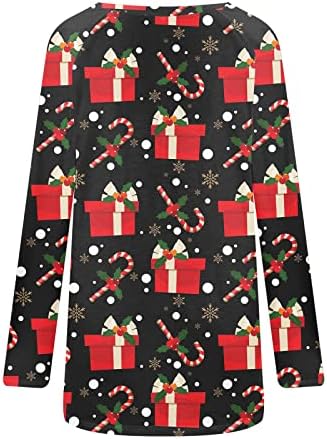 חולצות נשים של נרברג ינשוף עם כובע חג המולד סנטה חולצות גרפיות טלאי קולורבלוק שרוול ארוך חולצת צוואר