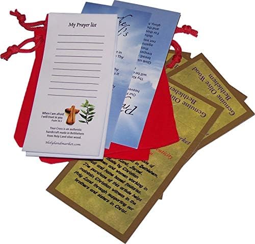 עשרה צלבי נוחות עץ זית עם שקיות קטיפה וכרטיס התפילה של לורד - האחזקה או צלב היד - גדול