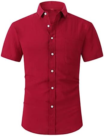 חולצת שמלת פשתן כותנה של קמבקטל כותנה לגברים קיץ כפתור שרוול קצר מזדמן, חולצות חוף אחיזה רגילה בתאריך