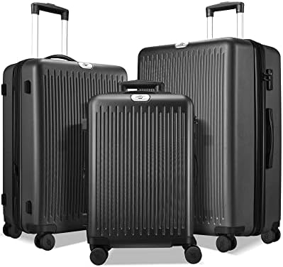 ערכות מזוודות 3 חלקים להרחבה, מזוודת נסיעות קשיחה עם גלגלי ספינר כפולים ומנעול צא,