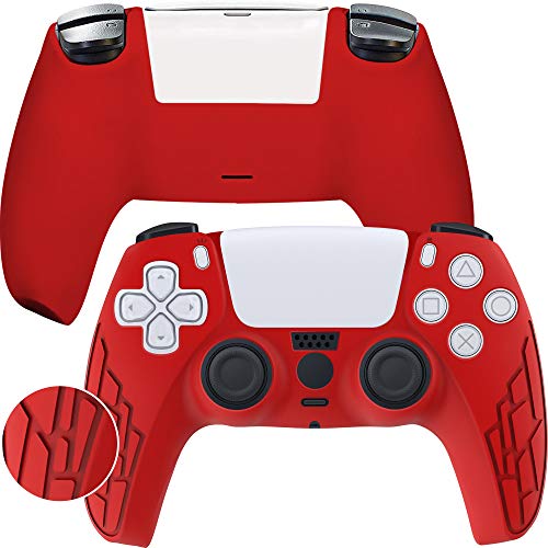 משחקי משחק PS5 Controller Cover - עור סיליקון Dualsense - אנטי החלקה תואם - 360 מעלות מגן Gamepad Red