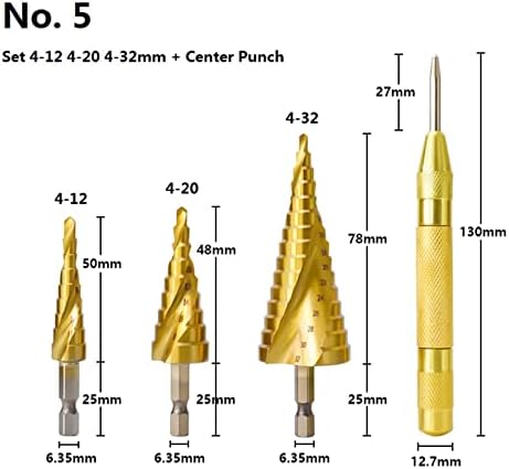 חתיכות מקדחה שלב Htawi מוגדר 3-13 -20 4-32 ממ עם מקדח אגרוף מרכז אגרוף טיטנוסים מצופה חרוט