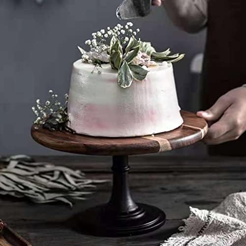 עץ שיטה עוגת סטנד עם מוצק עץ שחור מאט בסיס עגול קינוח מגשי יום הולדת מסיבת יום נישואים טקס