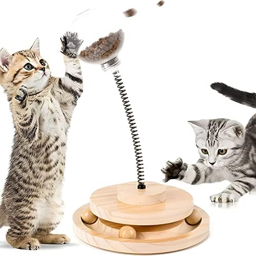 חתול כדור צעצוע, חתול מזון צעצוע אינטראקטיבי חתול צעצועים לחתולים מקורה כפול 2-שכבה מעגל כדור מסלול