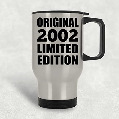 Designsify 21 יום הולדת מקורי 2002 מהדורה מוגבלת, ספל נסיעות כסף 14oz כוס מבודד מפלדת אל חלד, מתנות ליום הולדת