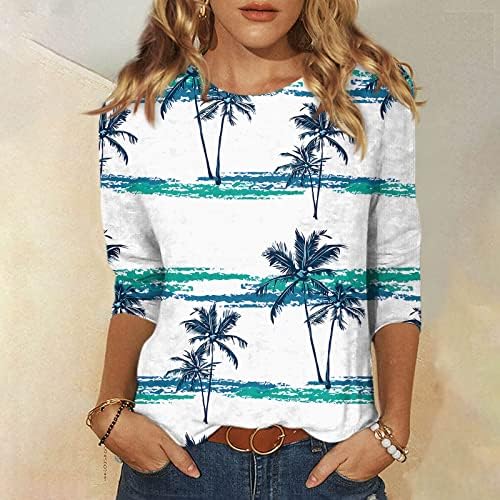 חולצות Dopocq לנשים סוודר גדול מדי קולג 'קיץ בוהמי 3/4 שרוול נושם דפסת פרע נושם חולצות כותנה