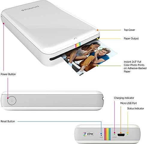 Zink Polaroid Zip Wireless Photo Mobile Mini מדפסת תואמת W/ iOS & Android, NFC & Bluetooth התקנים