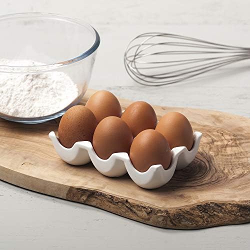 1750 פורצלן מסורתי 6 ביצים תיבת אחסון / מגש עבור המקרר או משטח העבודה במטבח-לבן, חריצים