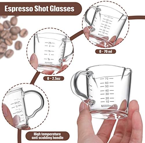 3 חתיכות אספרסו ירה זכוכית כפול פיות כוסות מדידה 3 אונקיה לשלושה כד ריסטה כפול פיות עם לשפוך ידית עבור חלב,
