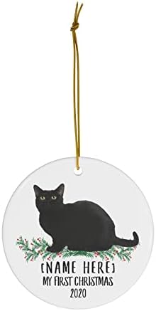 שם מותאם אישית שנה בהתאמה אישית בומבי חתול שחור שנה חדשה 2024 מתנות קישודים ראשונים 2023 קישוטי עץ חג המולד