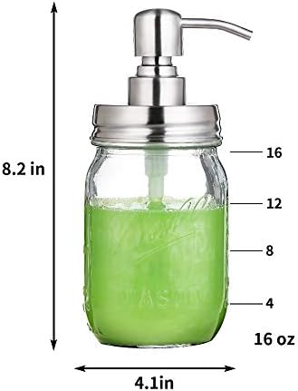 Bonris 16oz מתקן סבון צנצנת זכוכית צלולה עם משאבת נירוסטה תפאורה קלאסית לעיצוב בית חווה במטבח אמבטיה