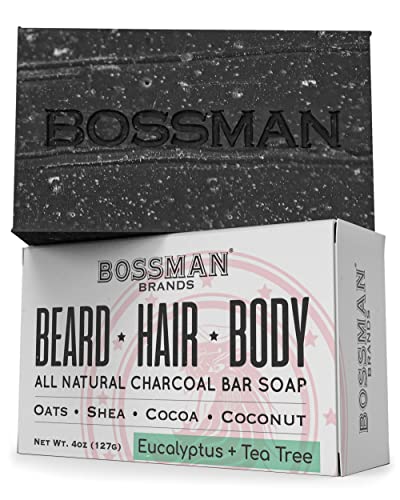 סבון בר של Bossman Men's 4-in-1- שטיפת זקן אורגני טבעי, שמפו, שטיפת גוף, גילוח וסבון אמבטיה- טיפול זקן