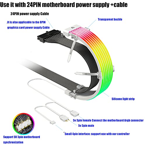 סט רצועת אור של מחשב Argb לקו של לוח אם דקורטיבי 24 pin / gpu 8pin קו אספקת חשמל, Case