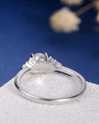 בציר נשים לבן פרל 925 כסף חתונת אירוסין הצעת טבעת גודל 6-10